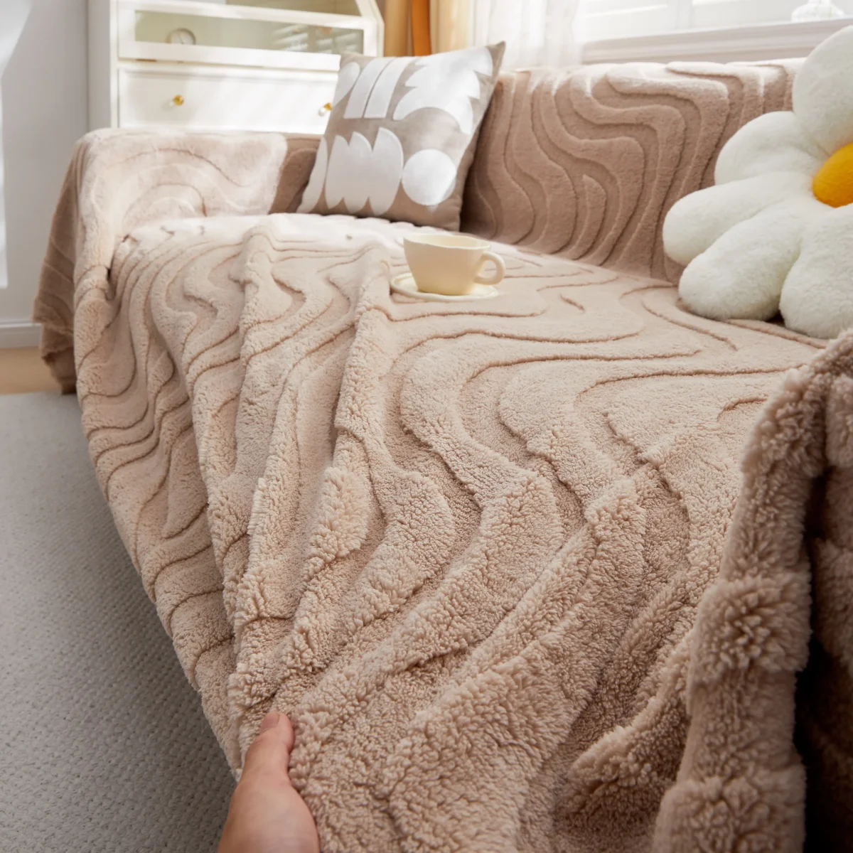 Thick Plush Jacquard Velvet Throw Blanket on Sofa, Sofa Slipcovers and Sectional Sofa Covers - Image 8