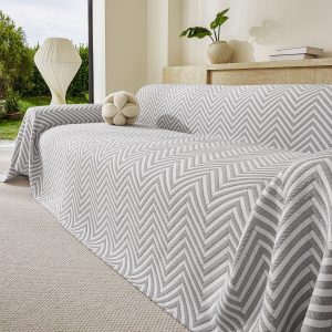 Three Layer Woven Soft Breathable Sofa Cover Blanket, Textured Chevron Couch Cover