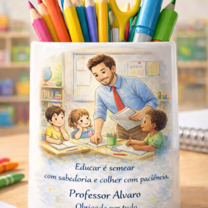 Porta-lápis Educar é semear com sabedoria e educar com paciência!