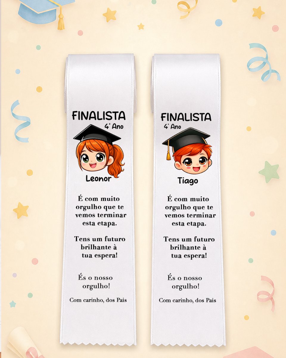 Fita de Finalista “Finalista 4º Ano” menino e menina ruivos